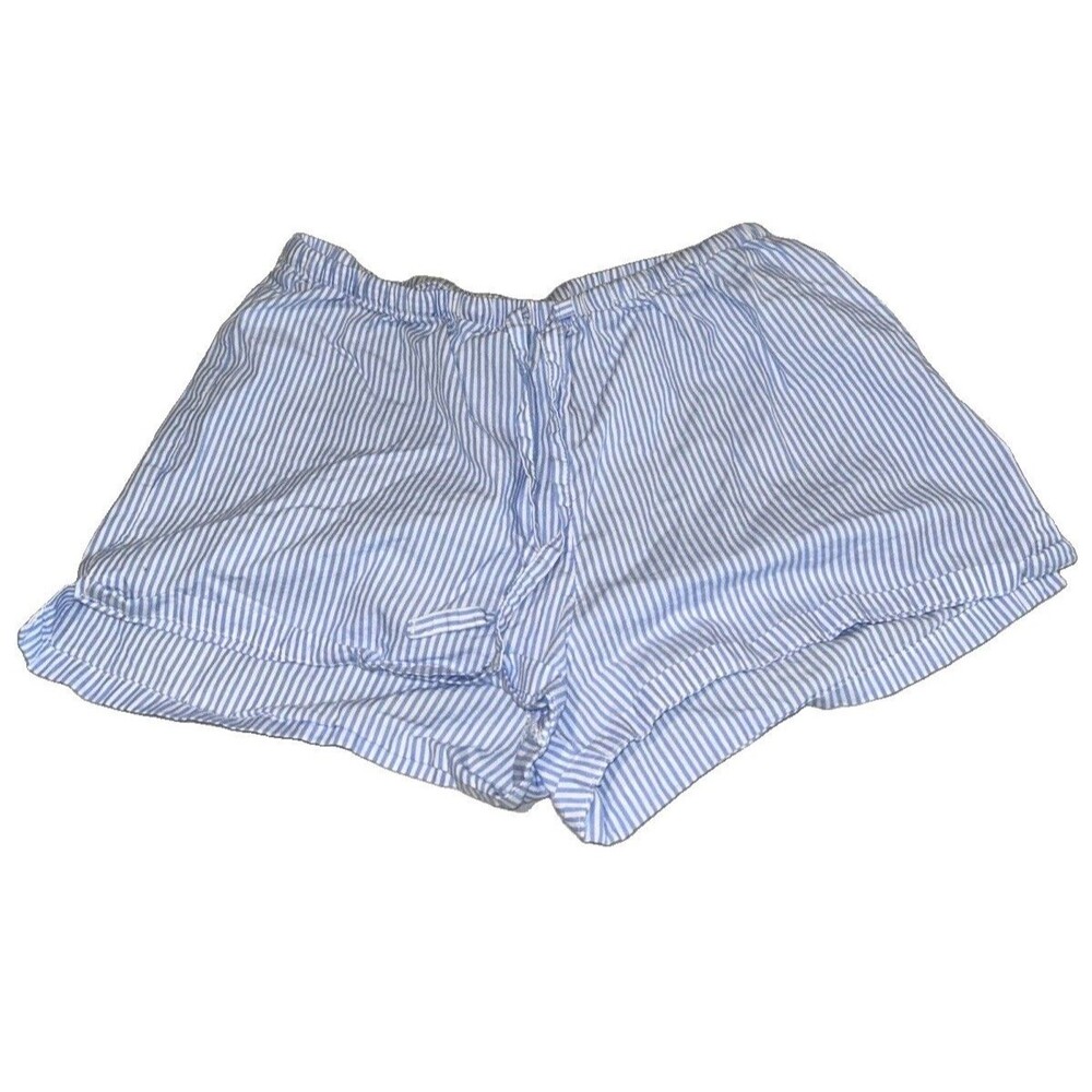 HM Blue White Striped Cotton Poplin Boxer Pajama Lounge Coastal Boyfriend Shorts